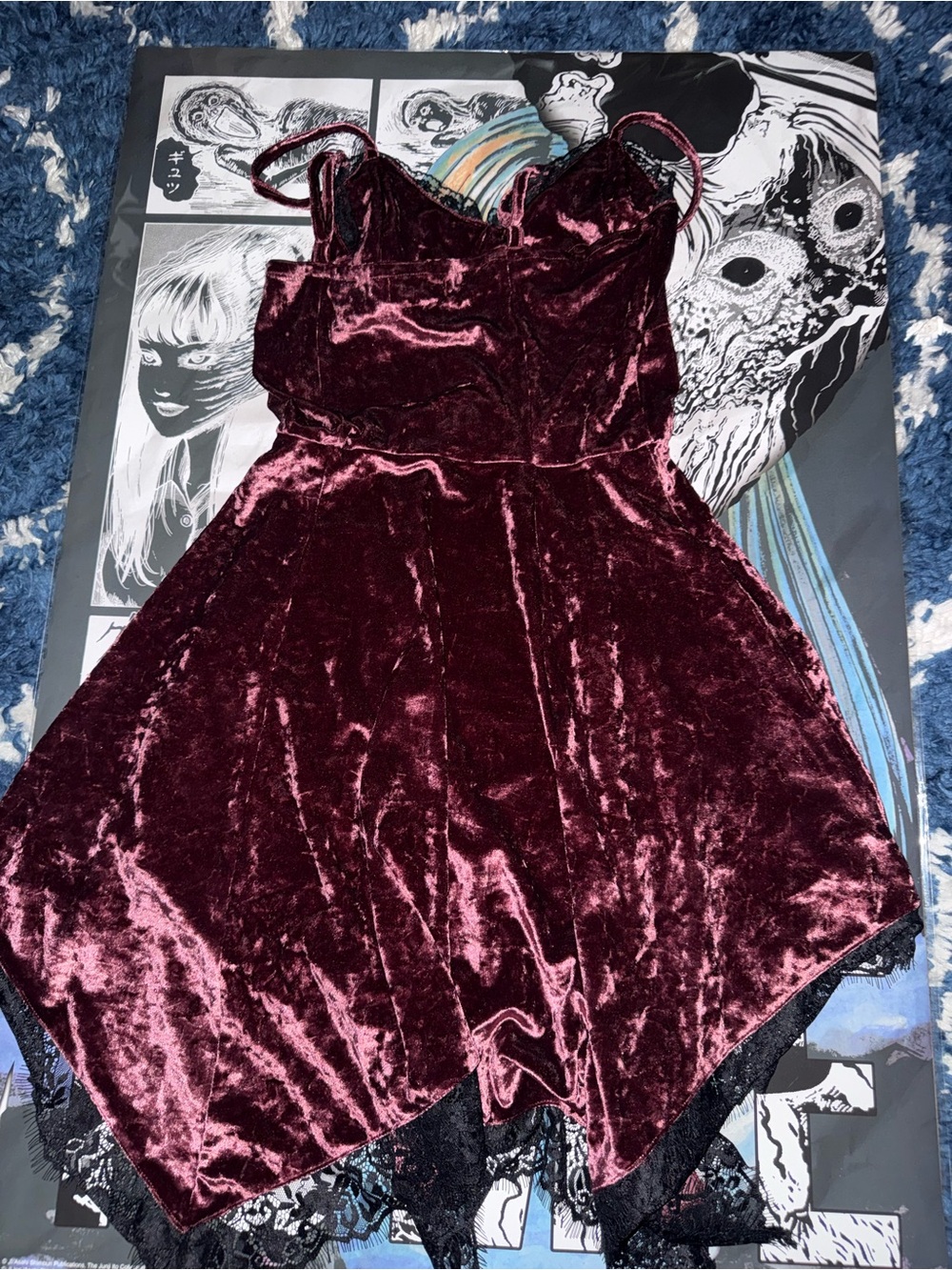 Women’s Velvet Lace Trim Slip Dress in Deep Burgundy - Picture 3 of 6